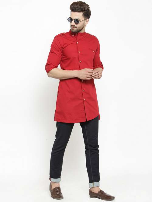 men solid mandarin neck short kurta - 21962069 -  Standard Image - 0
