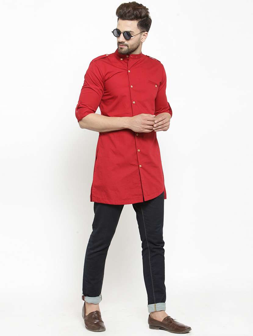 men solid mandarin neck short kurta - 21962069 -  Zoom Image - 0