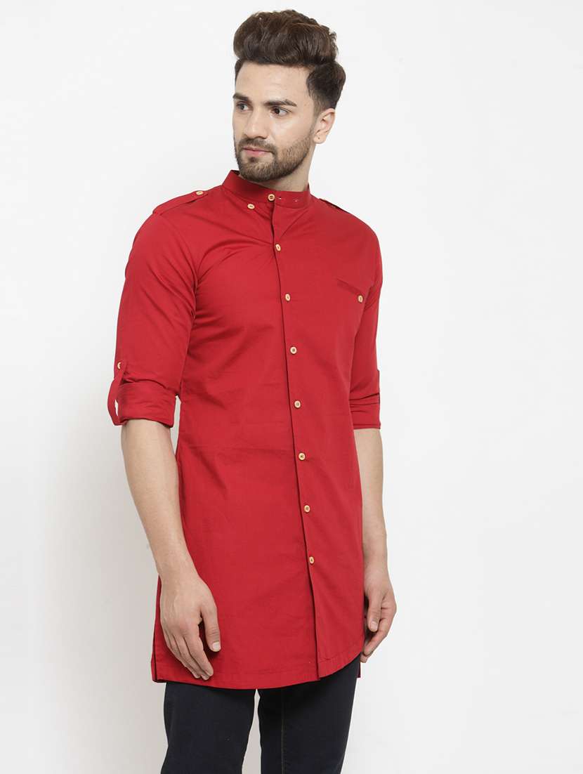 men solid mandarin neck short kurta - 21962069 - Standard Image - 3