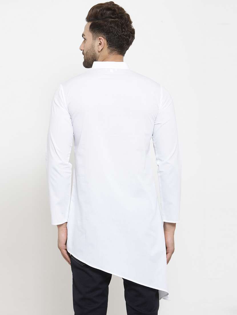 men solid mandarin neck asymmetric kurta - 21962071 - Standard Image - 5
