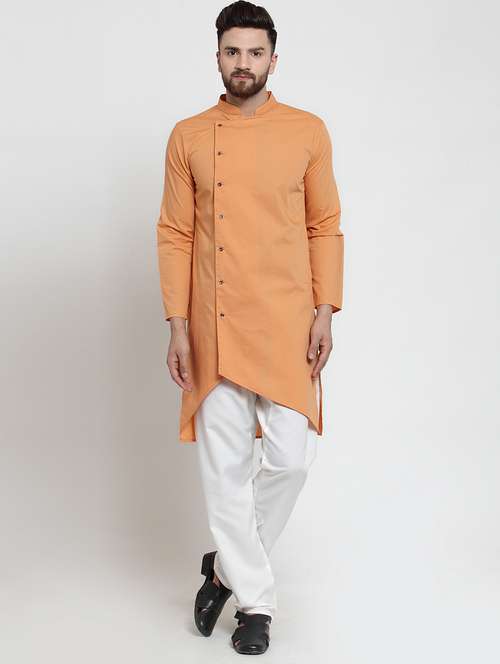 men solid mandarin neck asymmetric kurta - 21962072 - Standard Image - 0