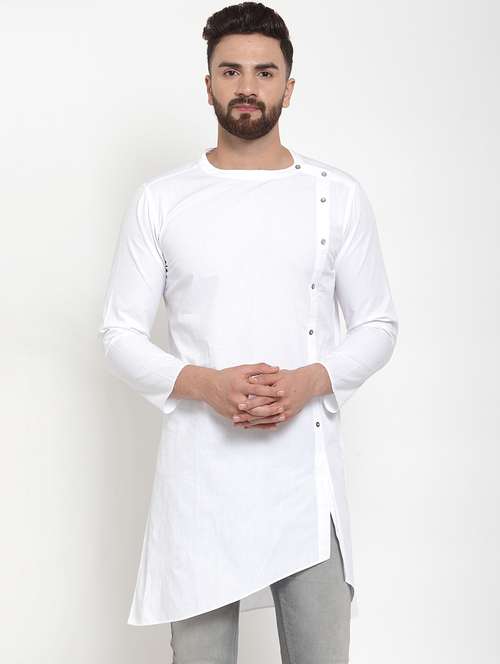 men solid long sleeve asymmetric kurta - 21962075 - Standard Image - 0