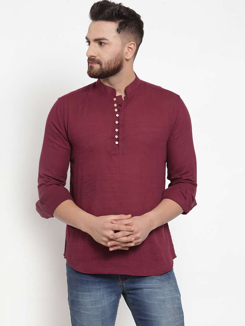 men solid mandarin neck short kurta