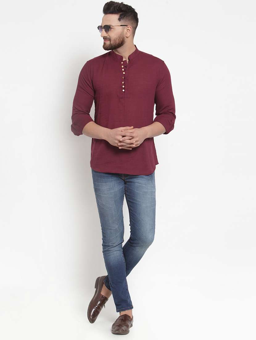 men solid mandarin neck short kurta - 21962076 -  Standard Image - 3