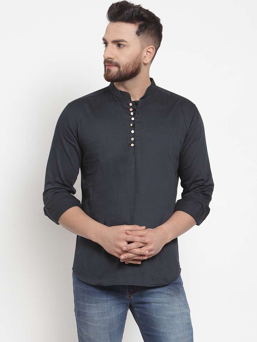 men solid mandarin neck short kurta