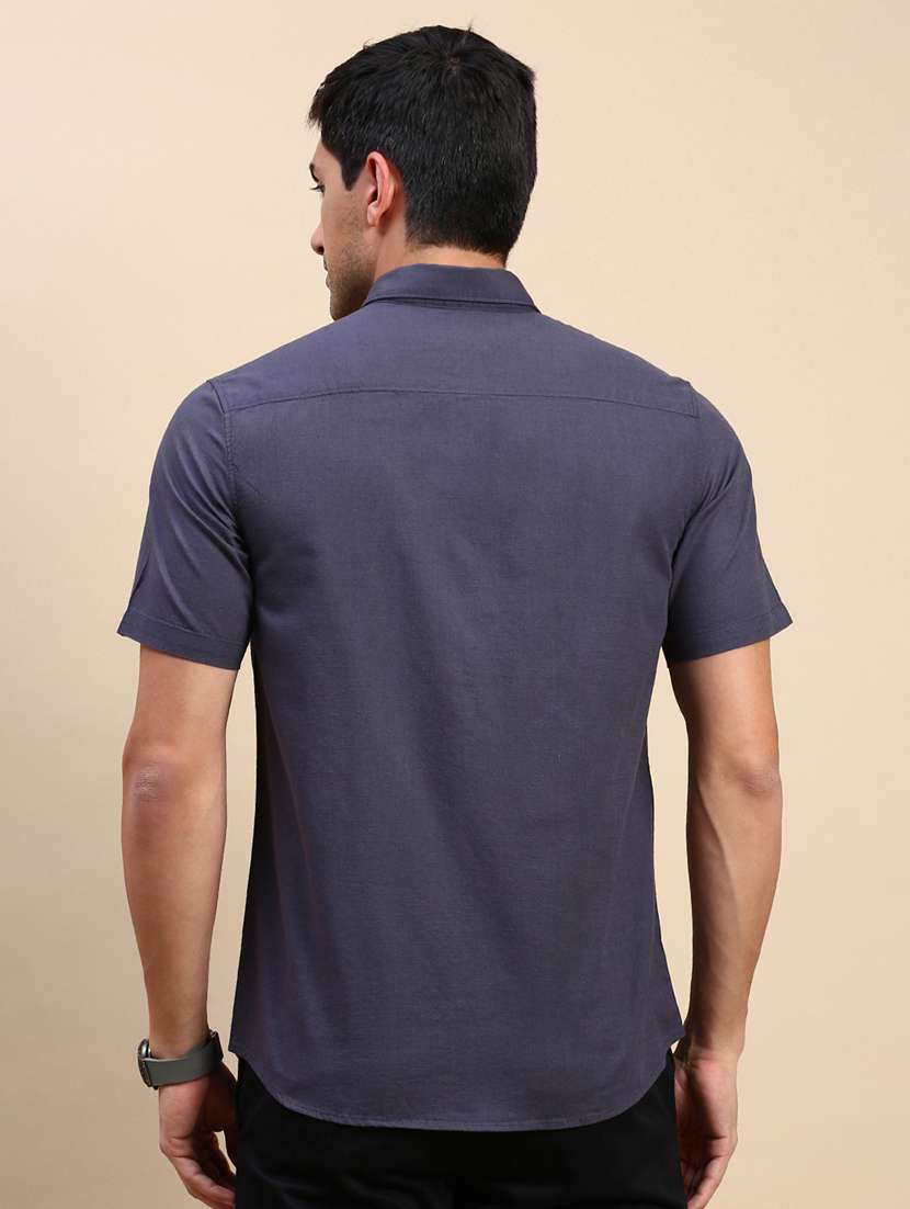 men solid short sleeve regular fit casual shirt - 21962104 - Standard Image - 3