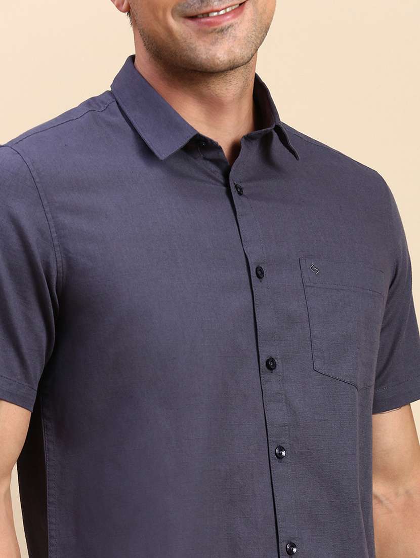 men solid short sleeve regular fit casual shirt - 21962104 - Standard Image - 5