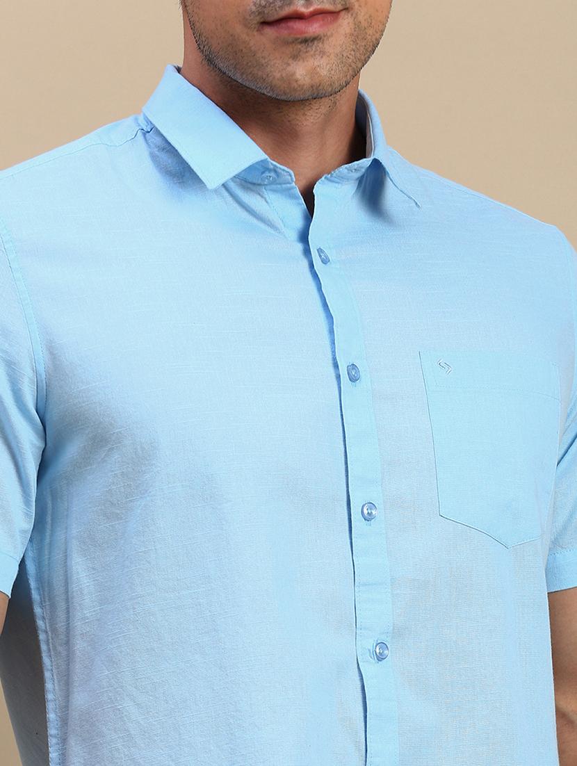 men solid short sleeve regular fit casual shirt - 21962110 - Standard Image - 5