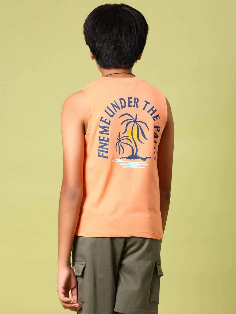 boys orange printed sleeveless t-shirt - 21962147 -  Standard Image - 3