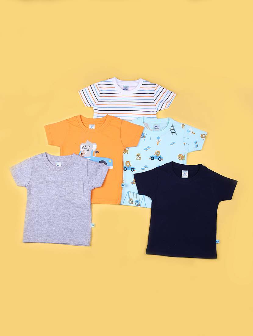 boys pack of 5 printed short sleeve regular fit t-shirt