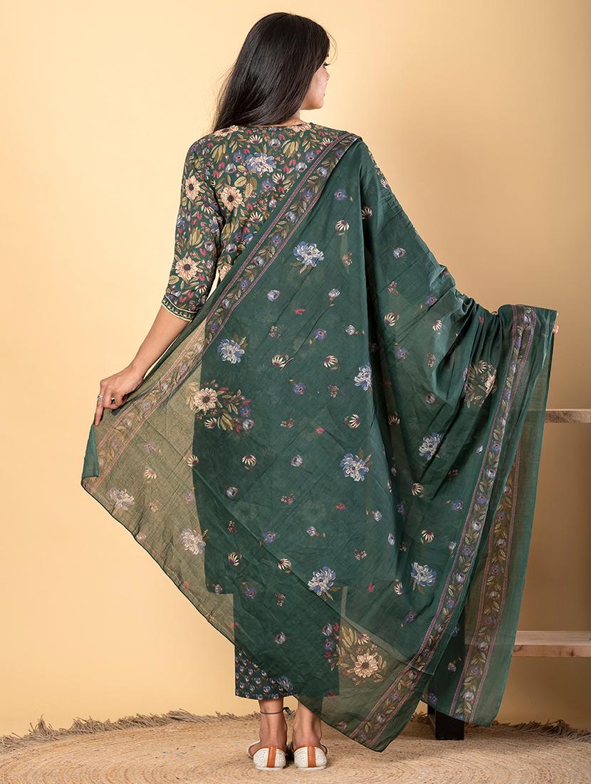 women three quarter sleeve kurta pant with dupatta set - 21962176 - Standard Image - 3