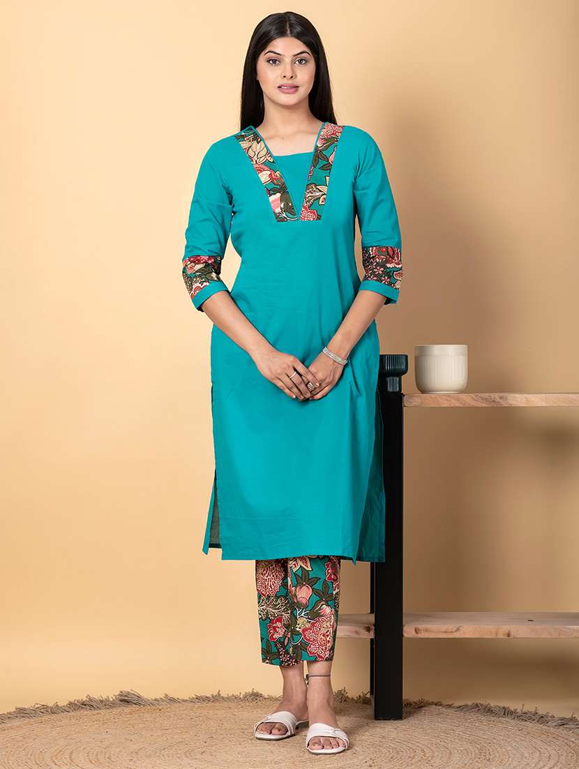 women three quarter sleeve kurta pant set