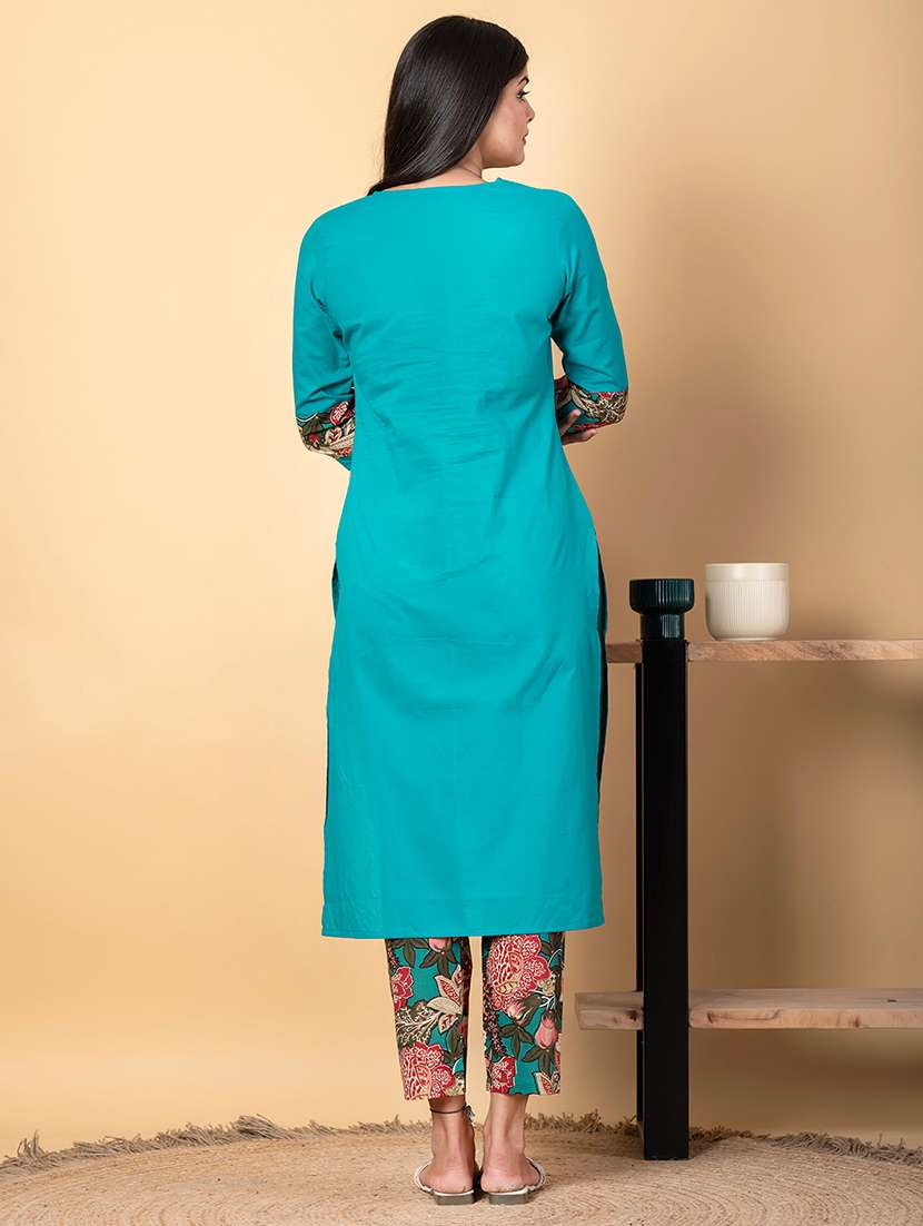 women three quarter sleeve kurta pant set - 21962180 -  Standard Image - 3