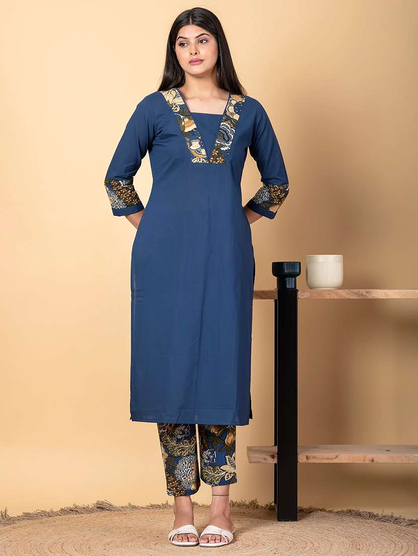 women three quarter sleeve kurta pant set - 21962181 -  Standard Image - 3
