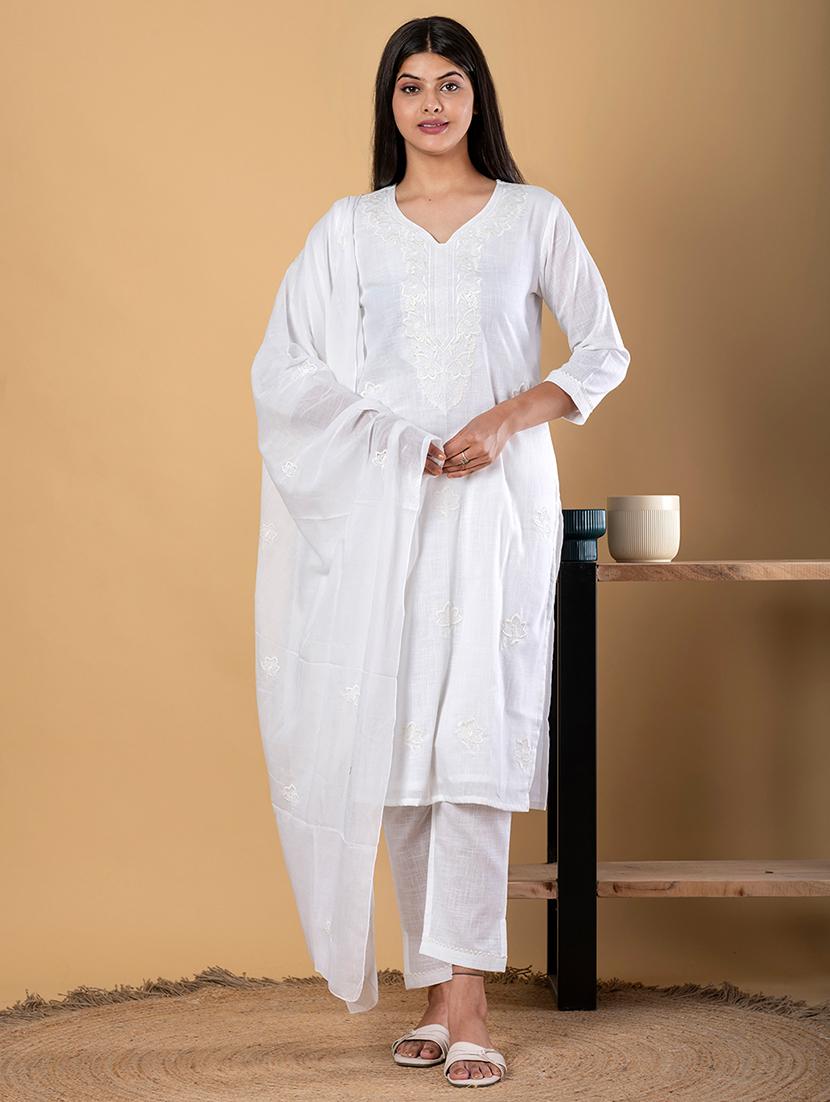 women three quarter sleeve kurta pant with dupatta set - 21962183 -  Zoom Image - 0