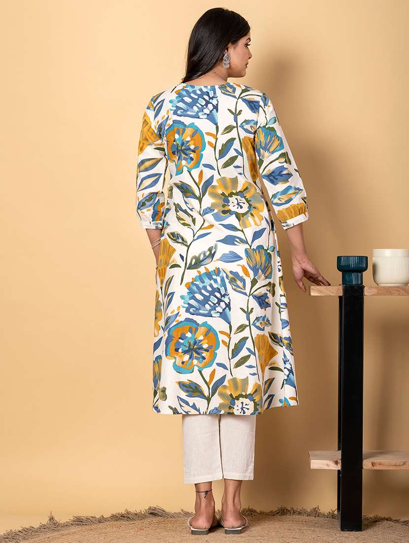 women three quarter sleeve kurta pant set - 21962190 -  Standard Image - 3