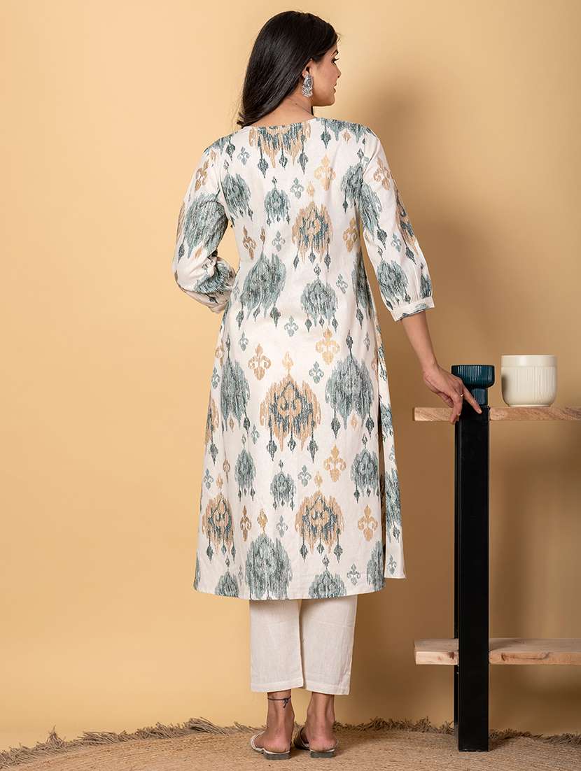 women three quarter sleeve kurta pant set - 21962191 -  Standard Image - 3