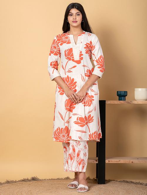 women three quarter sleeve kurta pant set - 21962194 - Standard Image - 0