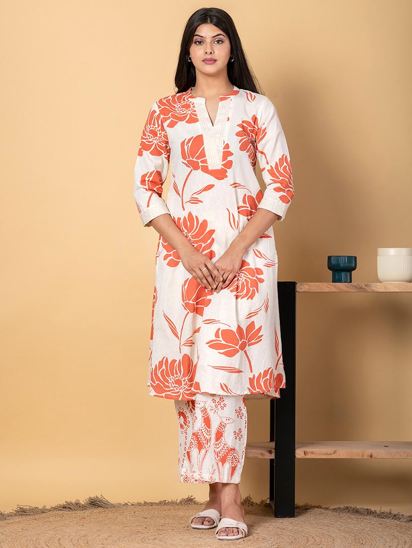 women three quarter sleeve kurta pant set - 21962194 - Zoom Image - 0