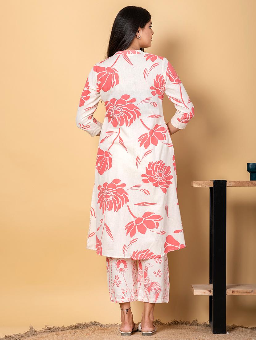 women three quarter sleeve kurta pant set - 21962196 - Standard Image - 3
