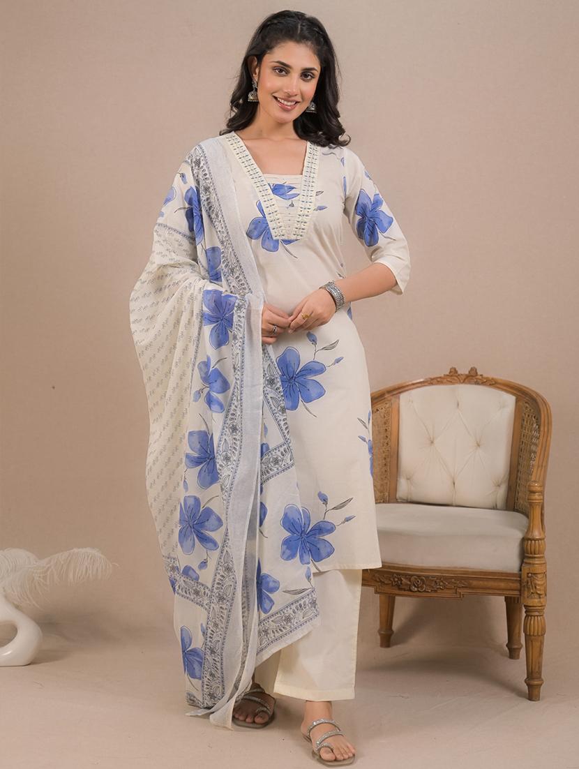 women three quarter sleeve kurta pant with dupatta set - 21962202 - Zoom Image - 0