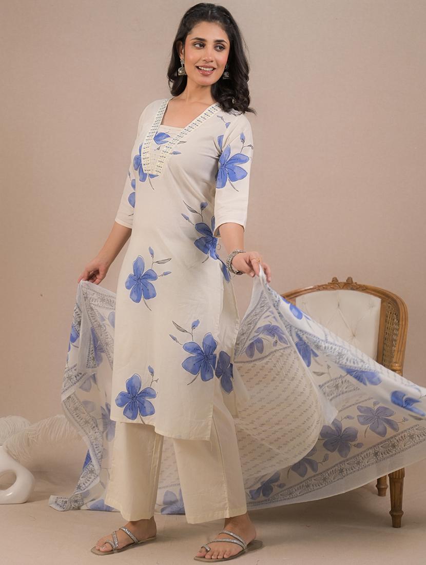 women three quarter sleeve kurta pant with dupatta set - 21962202 - Standard Image - 3