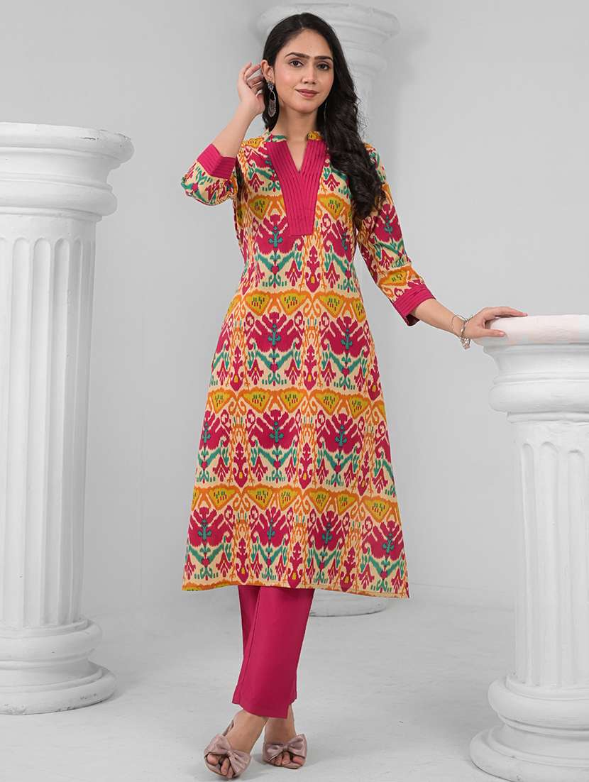 women printed three quarter sleeve kurta pant set - 21962211 -  Standard Image - 3