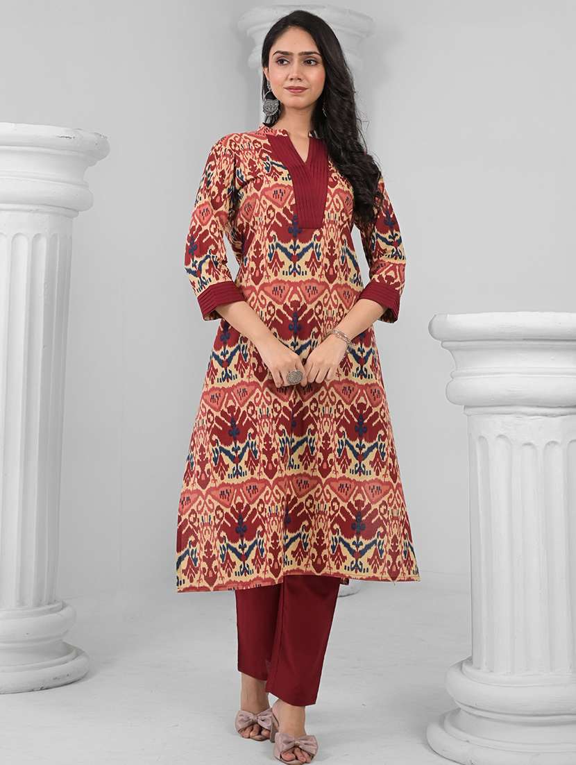 women printed three quarter sleeve kurta pant set - 21962213 -  Zoom Image - 0