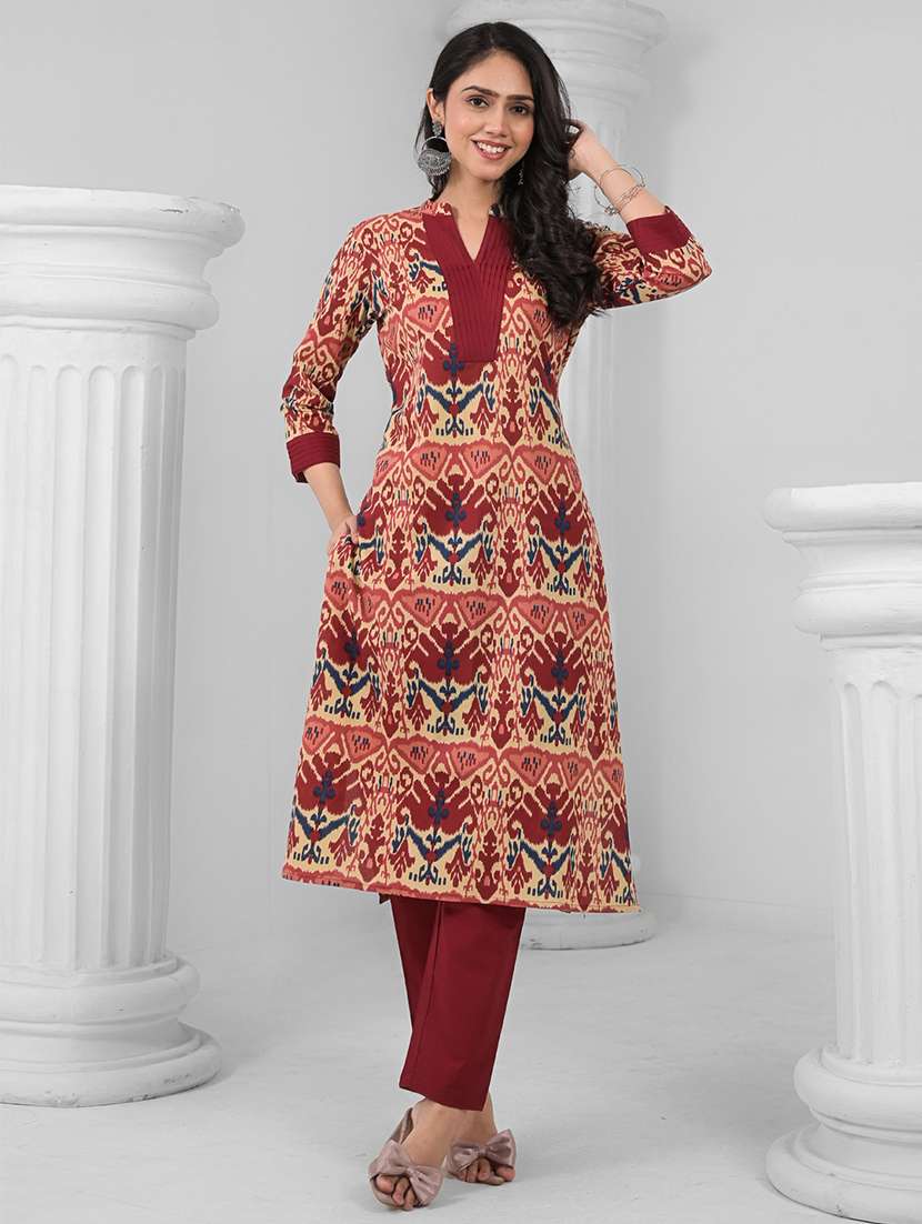 women printed three quarter sleeve kurta pant set - 21962213 -  Standard Image - 3