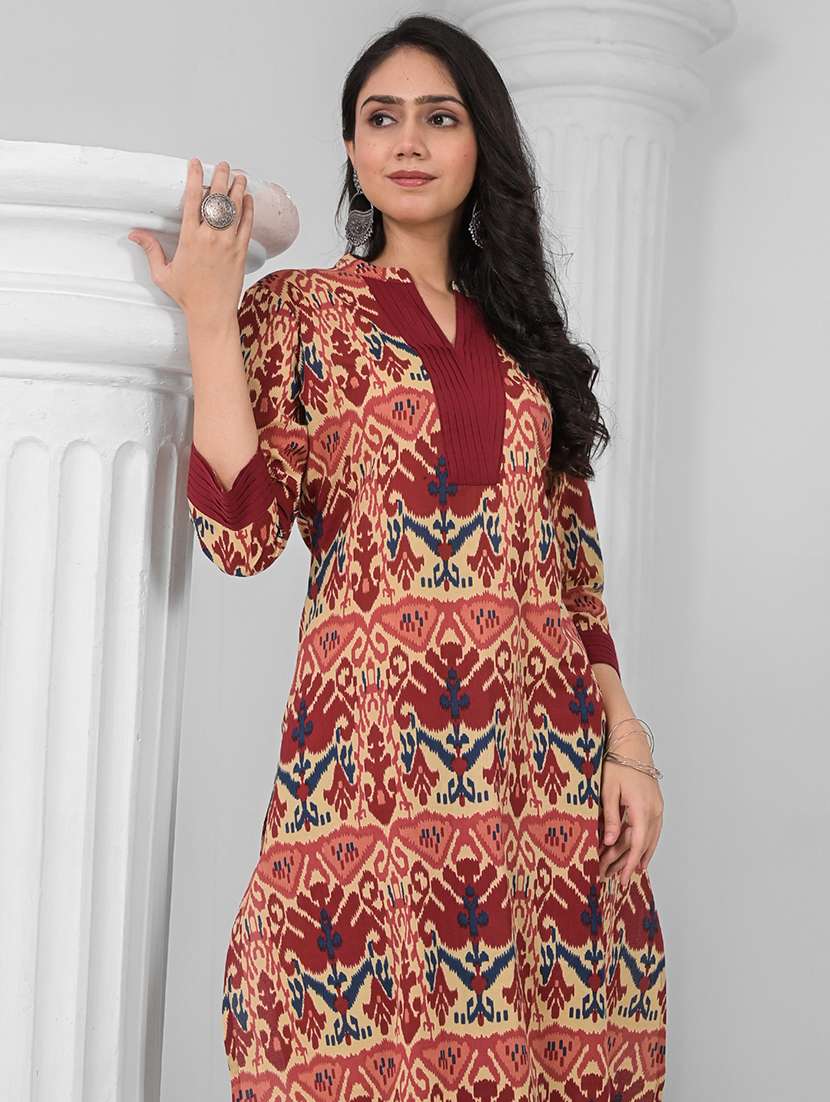 women printed three quarter sleeve kurta pant set - 21962213 -  Standard Image - 5