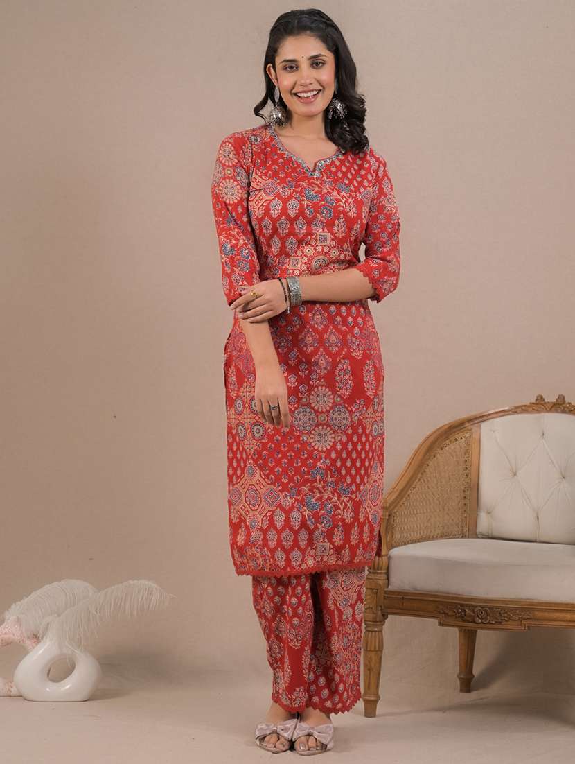 women printed three quarter sleeve kurta pant set - 21962214 -  Standard Image - 3