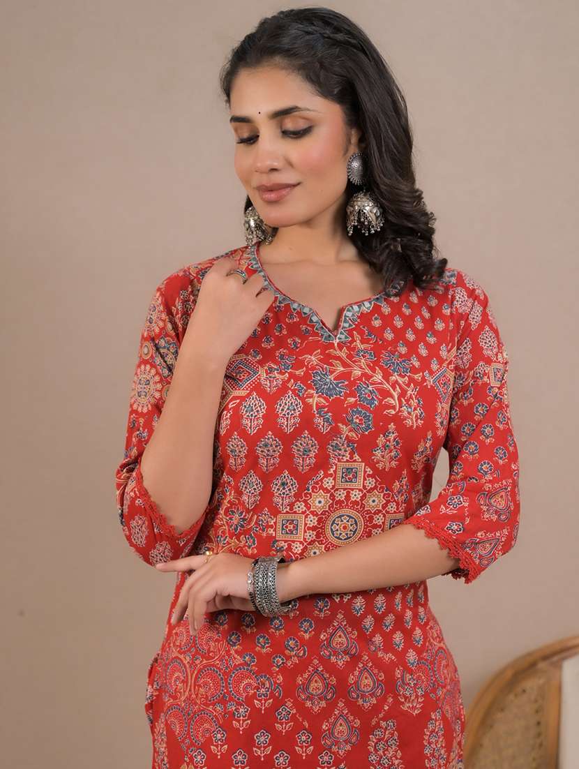 women printed three quarter sleeve kurta pant set - 21962214 -  Standard Image - 5