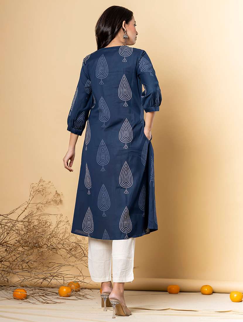 women printed three quarter sleeve kurta pant set - 21962223 -  Standard Image - 3