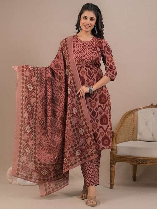 women three quarter sleeve kurta pant with dupatta set - 21962231 -  Standard Image - 0