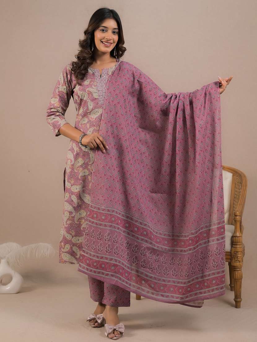 women three quarter sleeve kurta pant with dupatta set - 21962233 -  Zoom Image - 0