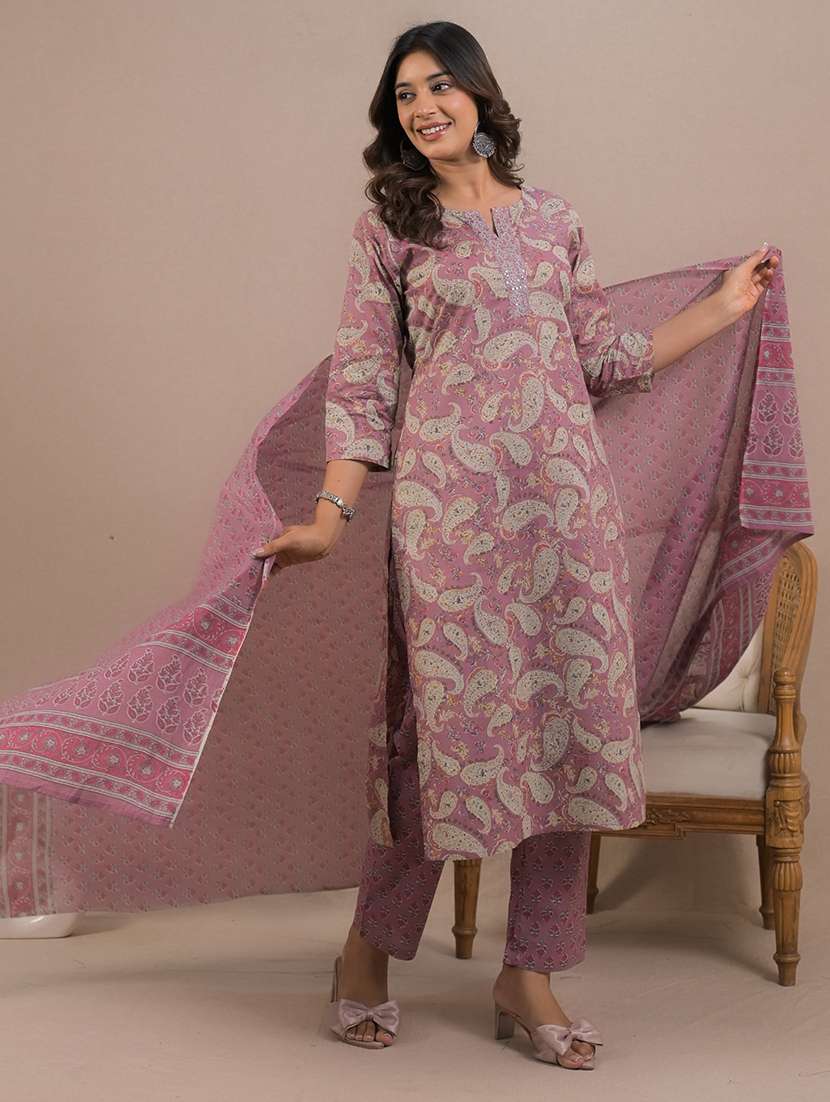 women three quarter sleeve kurta pant with dupatta set - 21962233 -  Standard Image - 3