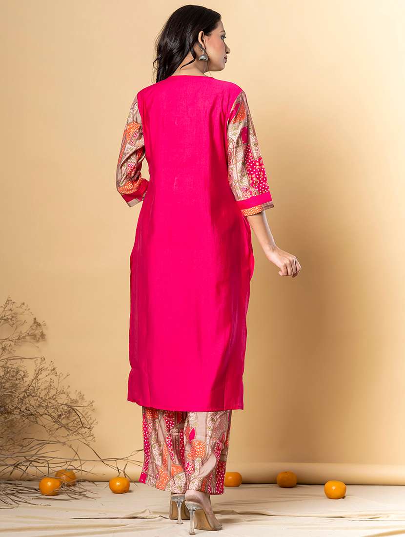 women three quarter sleeve kurta pant set - 21962248 -  Standard Image - 3