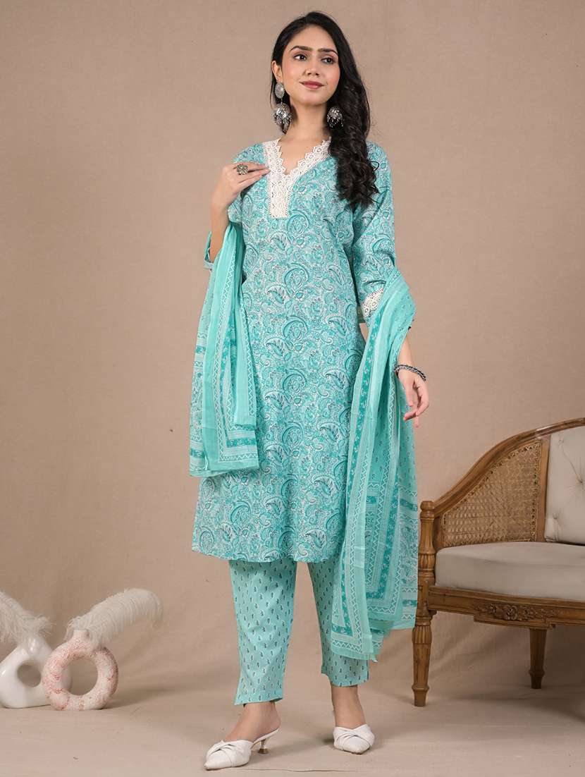 women three quarter sleeve kurta pant with dupatta set - 21962258 -  Standard Image - 3