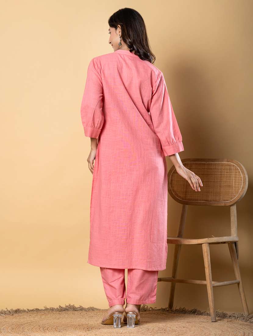 women embroidered three quarter sleeve kurta pant set - 21962265 -  Standard Image - 3