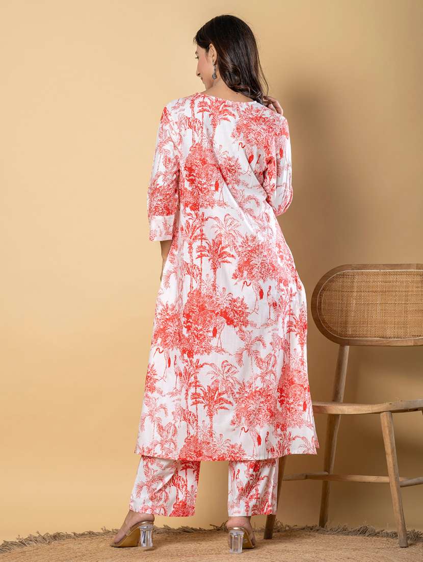 women printed three quarter sleeve kurta pant set - 21962266 -  Standard Image - 3