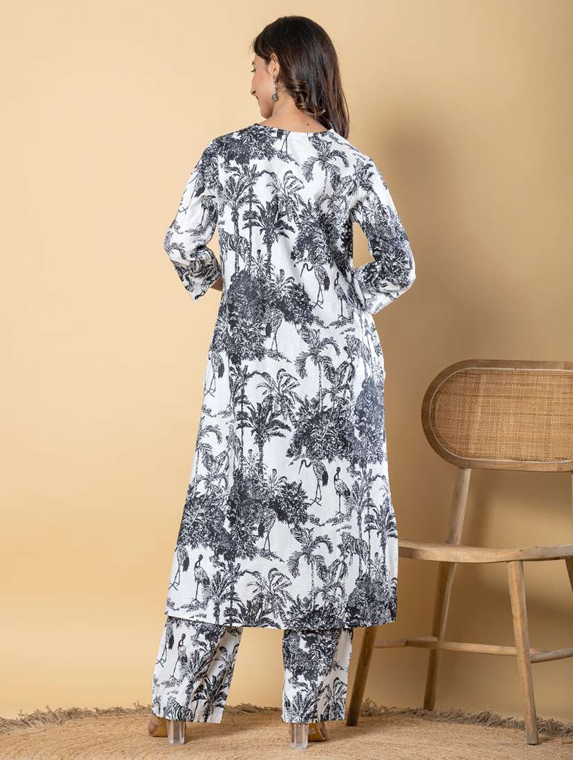 women printed three quarter sleeve kurta pant set - 21962267 -  Standard Image - 3