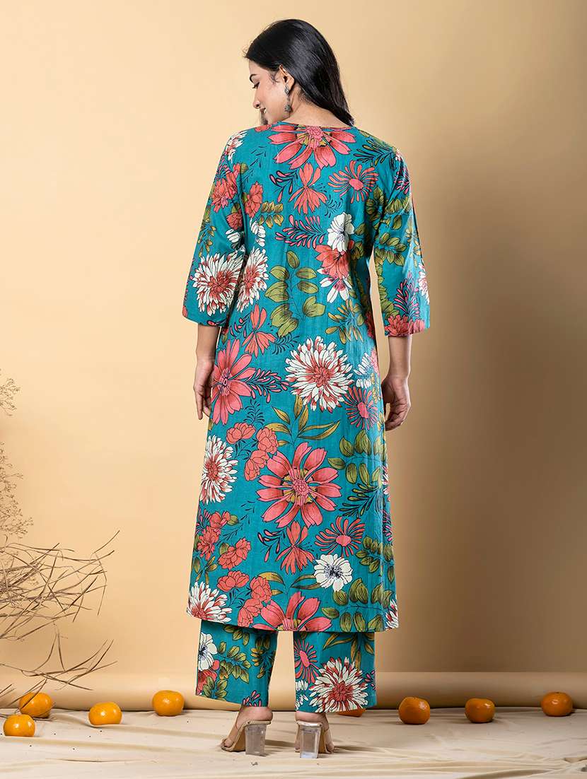 women printed three quarter sleeve kurta pant set - 21962269 -  Standard Image - 3
