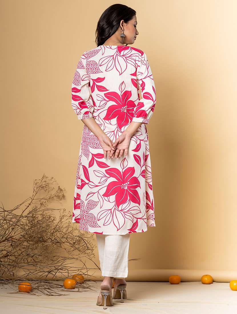 women printed three quarter sleeve kurta pant set - 21962271 -  Standard Image - 3