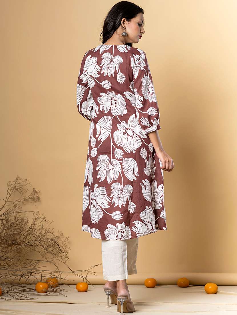 women printed three quarter sleeve kurta pant set - 21962272 -  Standard Image - 3