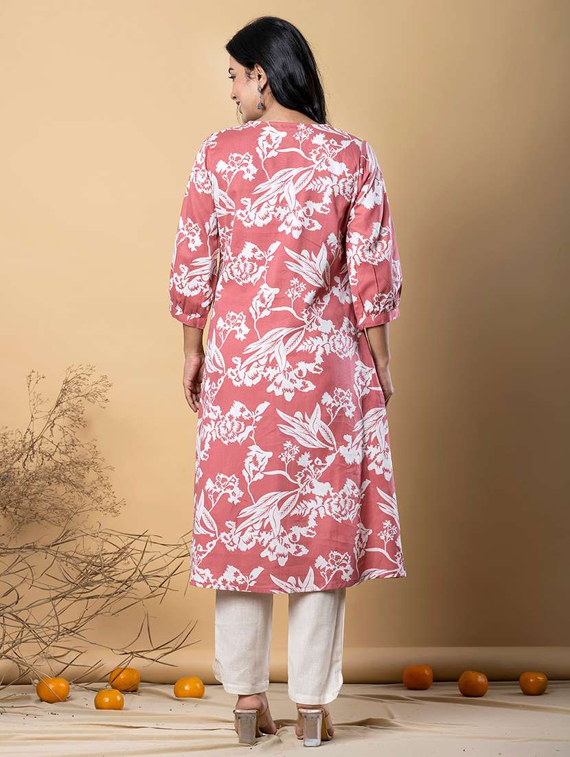 women printed three quarter sleeve kurta pant set - 21962275 -  Standard Image - 3