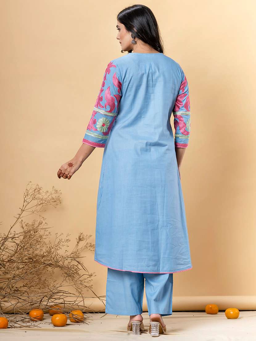 women printed three quarter sleeve kurta pant set - 21962277 -  Standard Image - 3