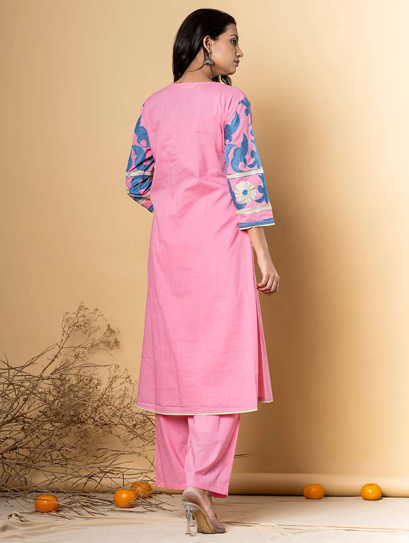 women printed three quarter sleeve kurta pant set - 21962278 - Standard Image - 3