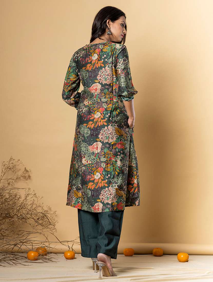 women printed three quarter sleeve kurta pant set - 21962280 -  Standard Image - 3