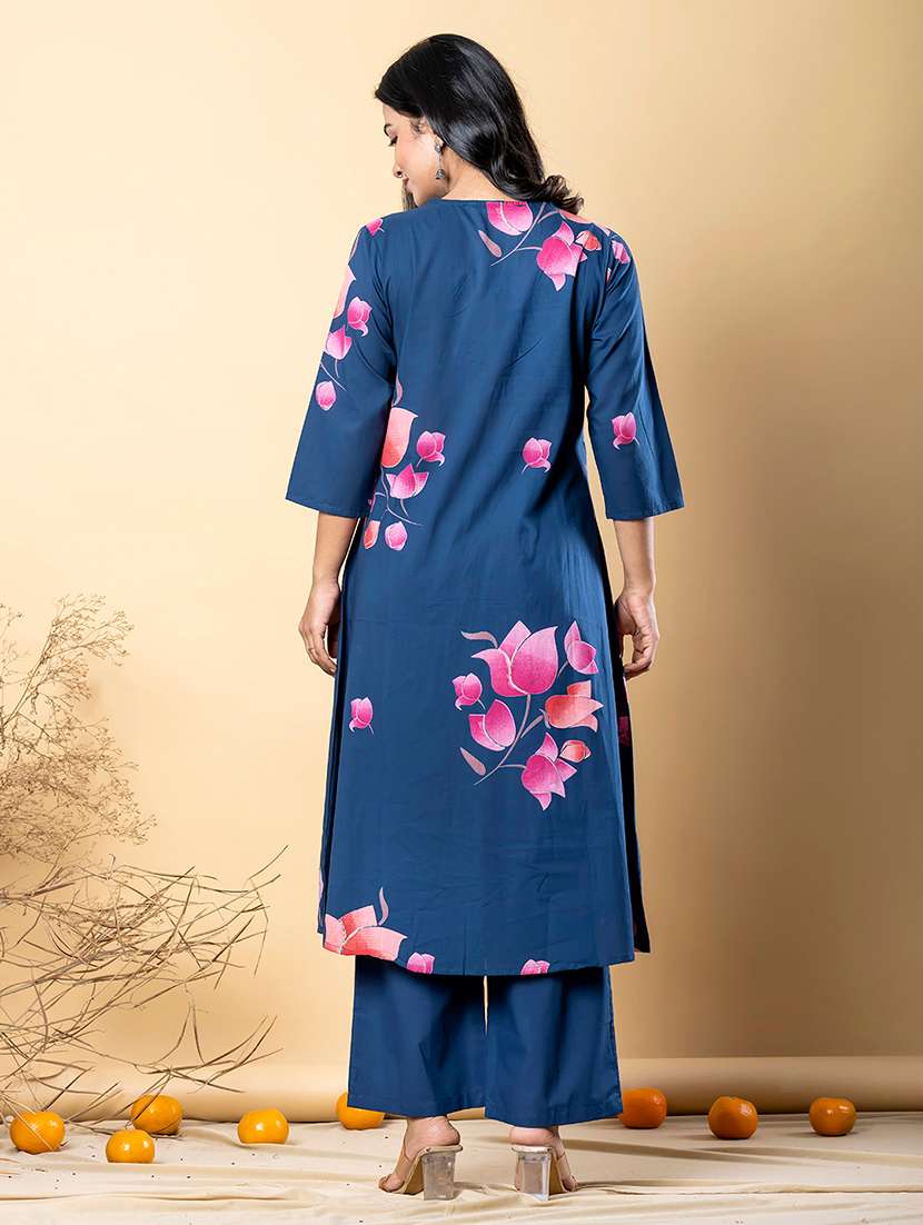 women printed three quarter sleeve kurta pant set - 21962283 -  Standard Image - 3