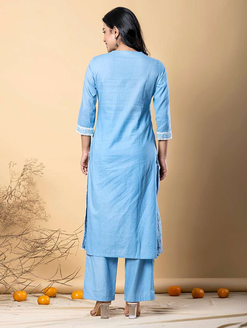 women embroidered three quarter sleeve kurta pant set - 21962288 -  Standard Image - 3